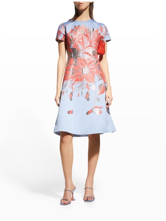 Rickie Freeman for Teri Jon Dresses & Skirts - Rickie Freeman for Teri Jon Light Blue Dress with Coral Floral Embroidery
